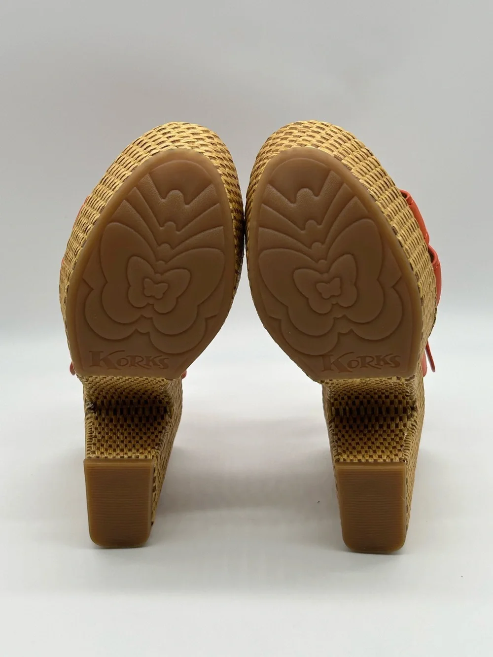Korks Dee Orange Platform Sandals Size 6 Woven Block Heel Slingback NIB